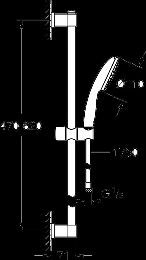 GROHE Vitalio Start 110 Set bară de duș cu 1 jet (Rain) - desen tehnic cu cote
