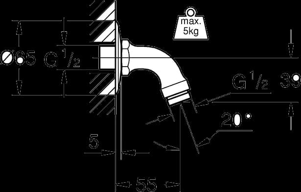 GROHE Relexa Braț de duș 55 mm - desen tehnic cu cote