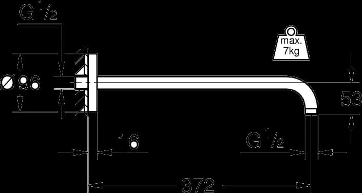 GROHE Rainshower Braț de duș 372 mm - desen tehnic cu cote