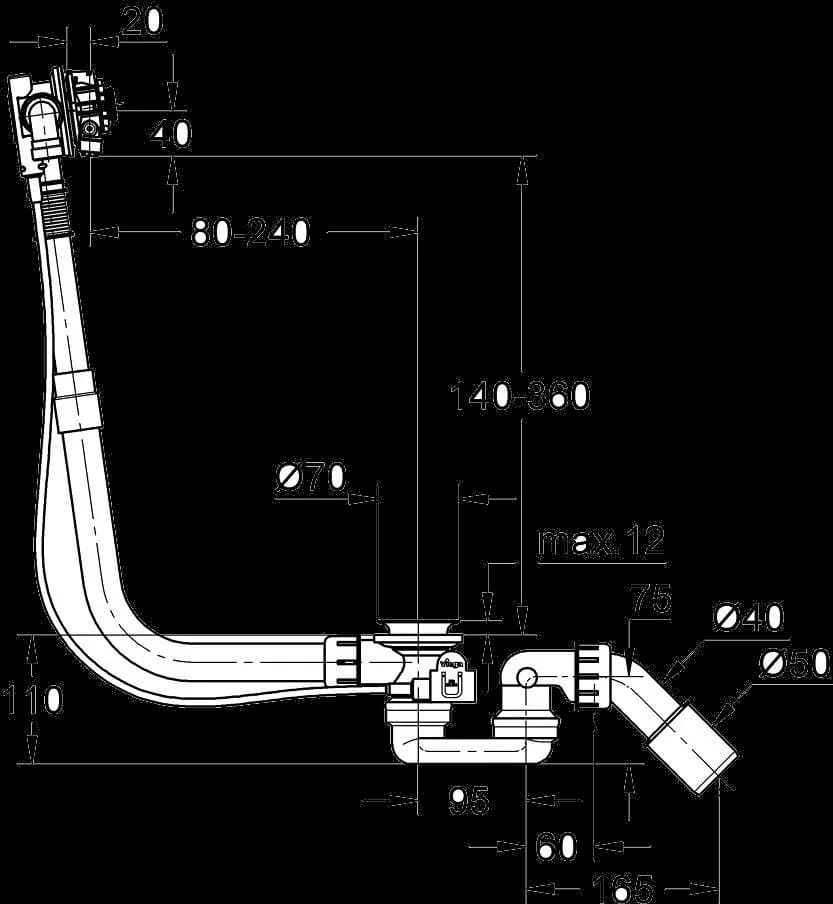 GROHE Talentofill Sistem de umplere şi golire - desen tehnic cu cote
