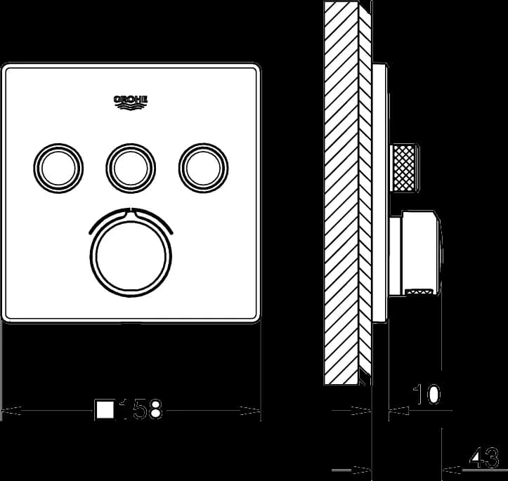 GROHE SmartControl Unitate încastrată cu 3 valve - desen tehnic cu cote