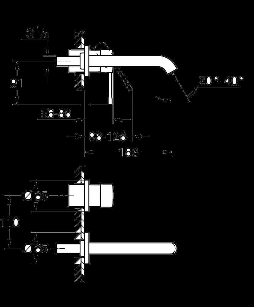GROHE Essence Baterie lavoar cu 2 găuri Mărimea M - desen tehnic cu cote