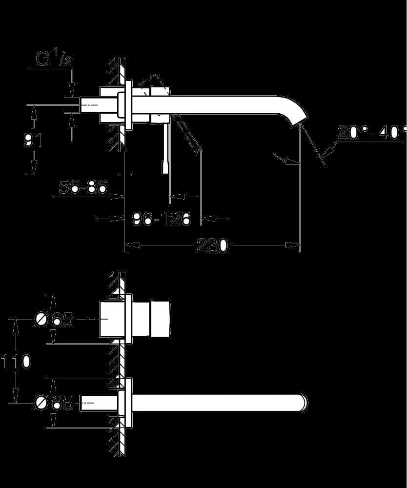 GROHE Essence Baterie lavoar monocomandă cu 2 elemente Mărimea L - desen tehnic cu cote