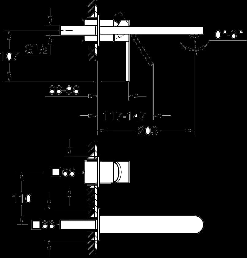 GROHE Plus Baterie lavoar monocomandă cu 2 elemente Mărimea L - desen tehnic cu cote