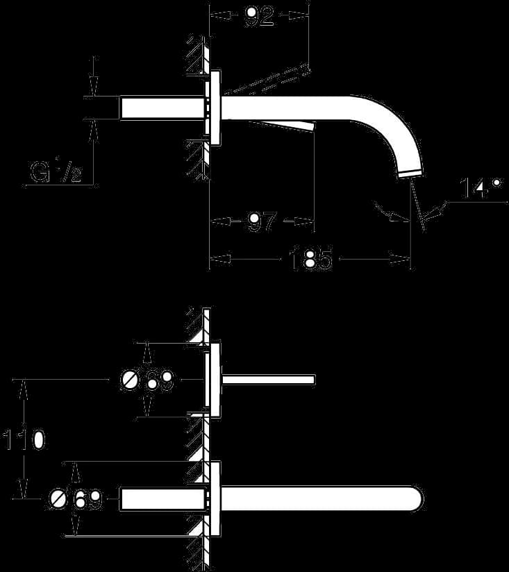 GROHE Atrio Baterie lavoar joystick cu două elemente - desen tehnic cu cote