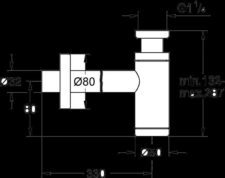 GROHE Sifon 1 1/4" - desen tehnic cu cote