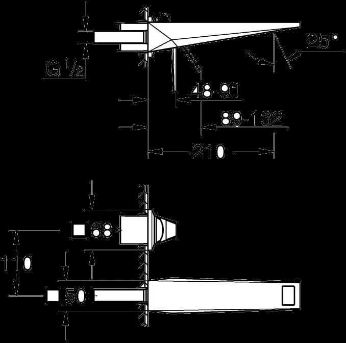 GROHE Allure Brilliant Private Collection Baterie lavoar cu 2 găuri Mărimea M - desen tehnic cu cote