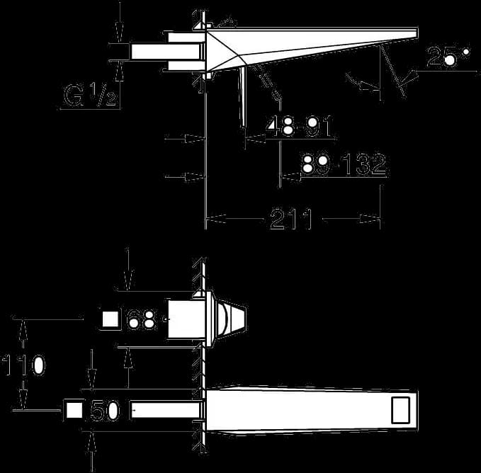 GROHE Allure Brilliant Private Collection Baterie lavoar cu 2 găuri Mărimea M - desen tehnic cu cote