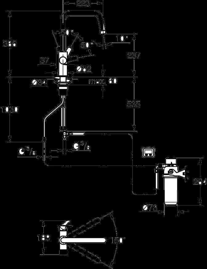 GROHE Blue Pure Start Set de început cu filtru cu cărbune activ - desen tehnic cu cote