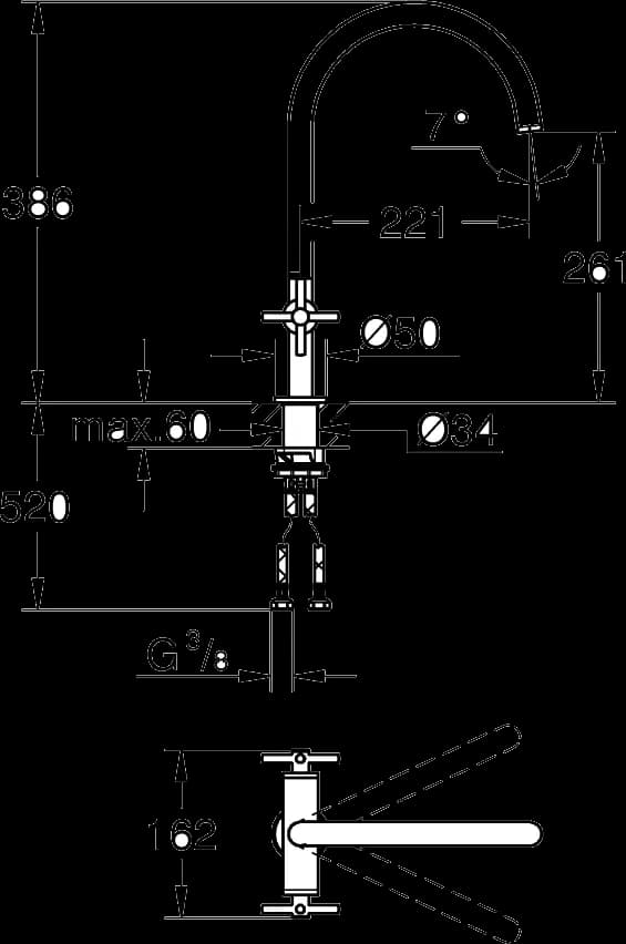 GROHE Atrio Baterie de bucătărie cu două manete 1/2", mărimea L - desen tehnic cu cote