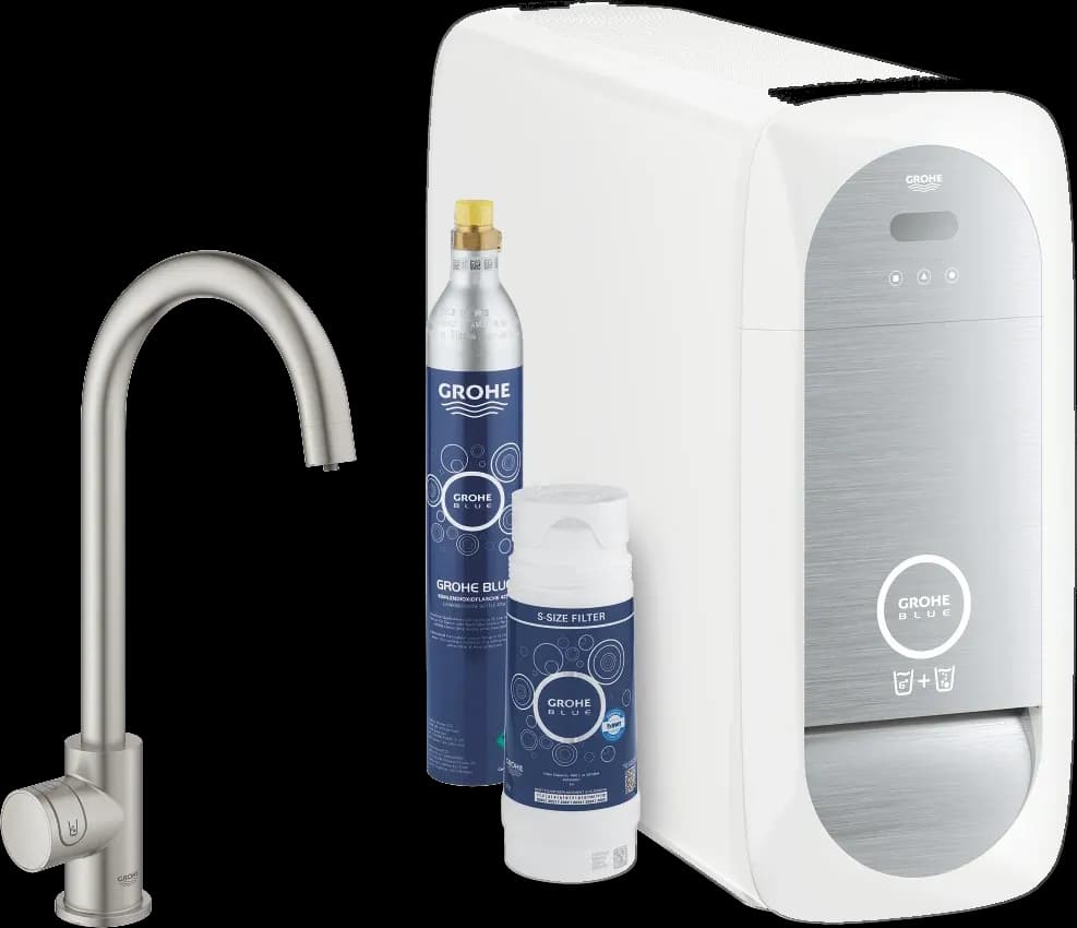 GROHE Blue Home Set de început cu pipă C și robinet Mono - finisaj Supersteel Infinity