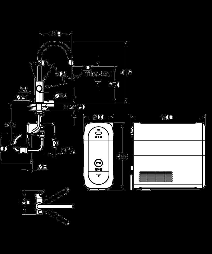 GROHE Blue Home Set de început cu pipă C extractibilă - desen tehnic cu cote