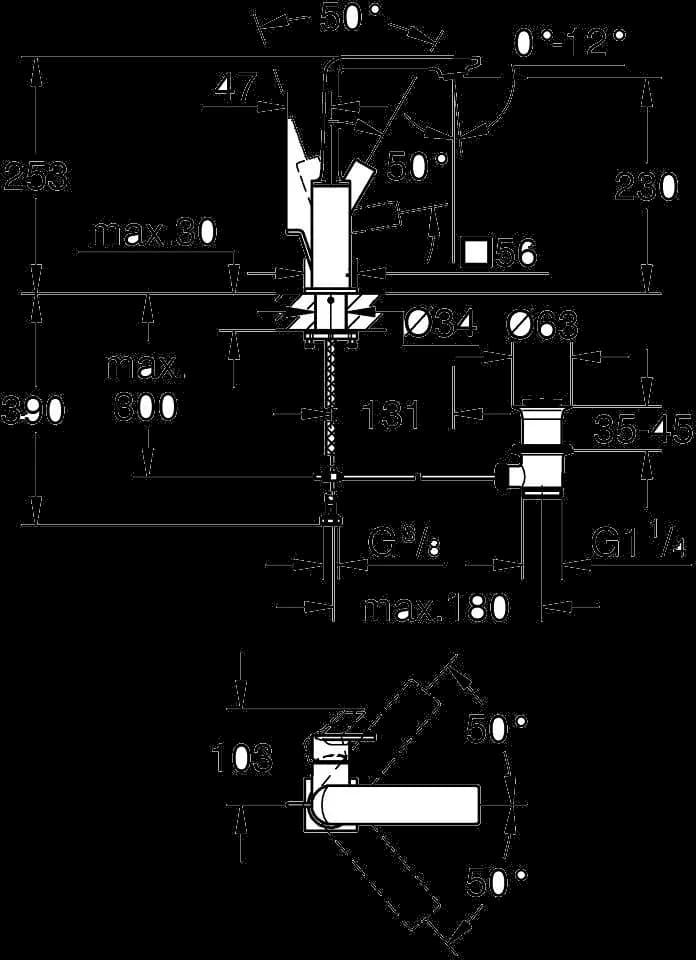 GROHE Allure Baterie lavoar monocomandă 1/2" Mărimea L - desen tehnic cu cote