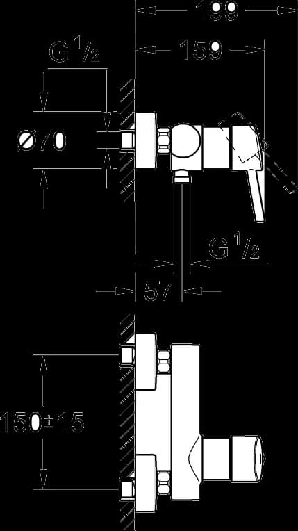 GROHE Concetto Baterie duş monocomandă 1/2" - desen tehnic cu cote