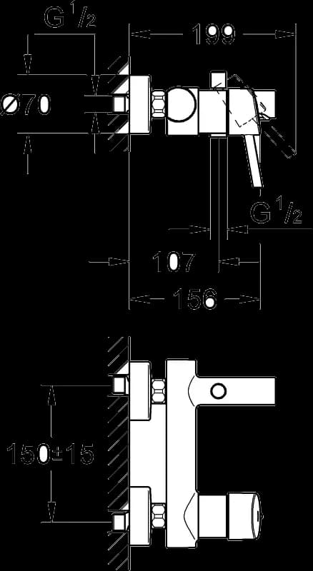 GROHE Concetto Baterie cadă monocomandă 1/2" - desen tehnic cu cote
