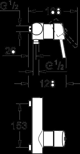 GROHE Concetto Baterie duş monocomandă 1/2" - desen tehnic cu cote