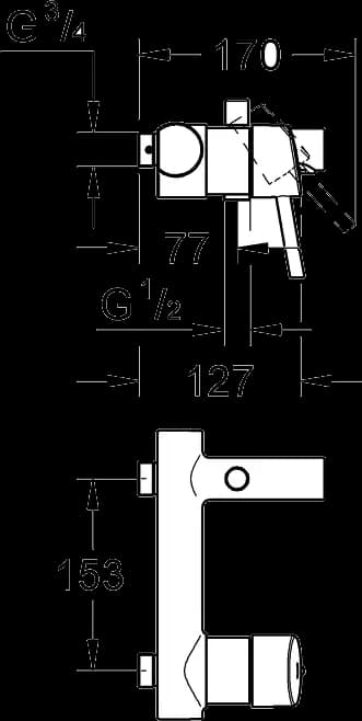 GROHE Concetto Baterie cadă monocomandă ¾" - desen tehnic cu cote