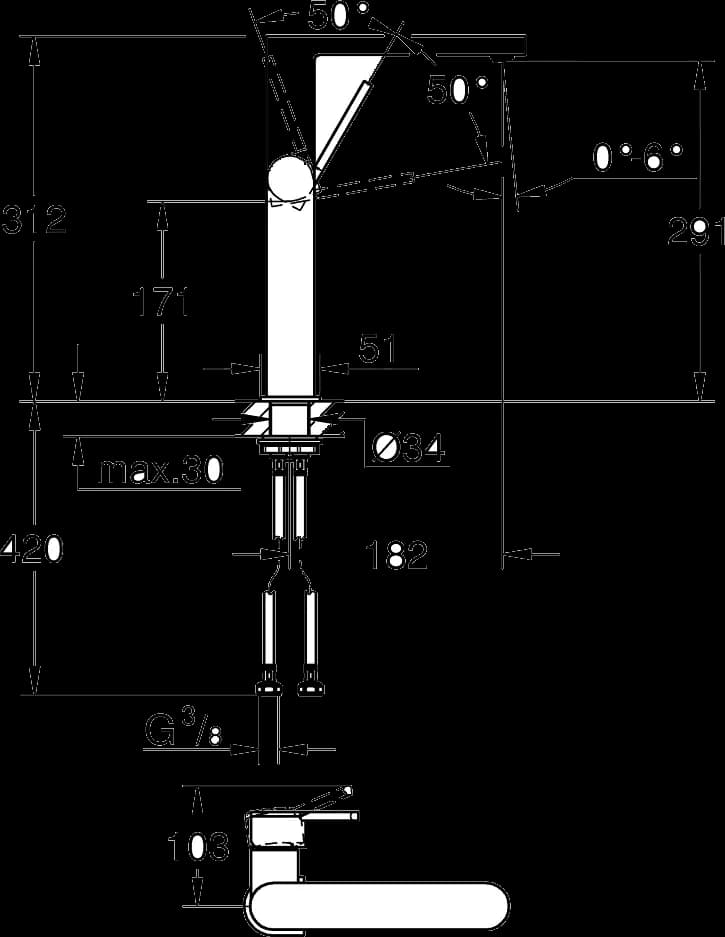 GROHE Plus Baterie lavoar monocomandă 1/2" Mărimea XL - desen tehnic cu cote