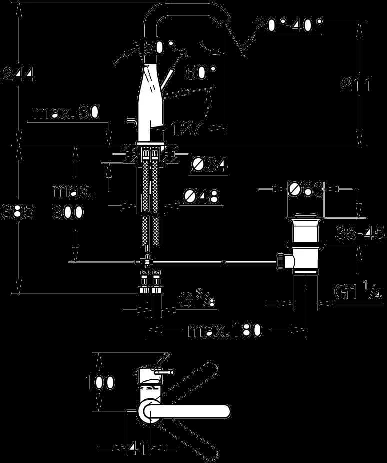 GROHE Essence Baterie lavoar monocomandă 1/2" Mărimea L - desen tehnic cu cote