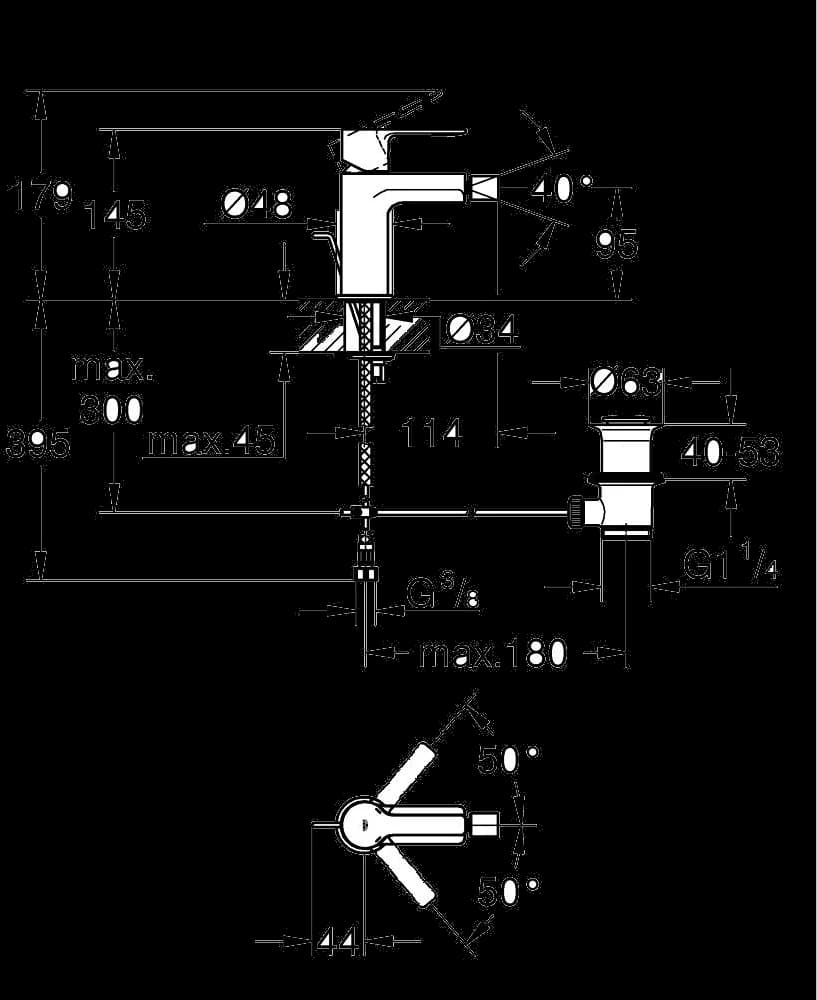 GROHE Lineare Baterie bideu monocomandă 1/2" Mărimea S - desen tehnic cu cote