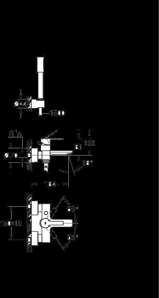 GROHE Lineare Baterie cadă monocomandă 1/2" - desen tehnic cu cote
