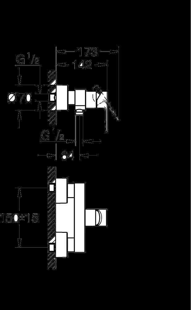 GROHE Lineare Baterie duş monocomandă 1/2" - desen tehnic cu cote