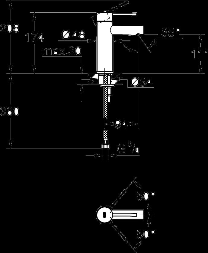 GROHE Essence Baterie lavoar monocomandă 1/2" - desen tehnic cu cote