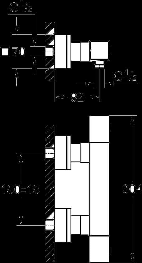 GROHE Grohtherm Cube Baterie duş cu termostat 1/2" - desen tehnic cu cote