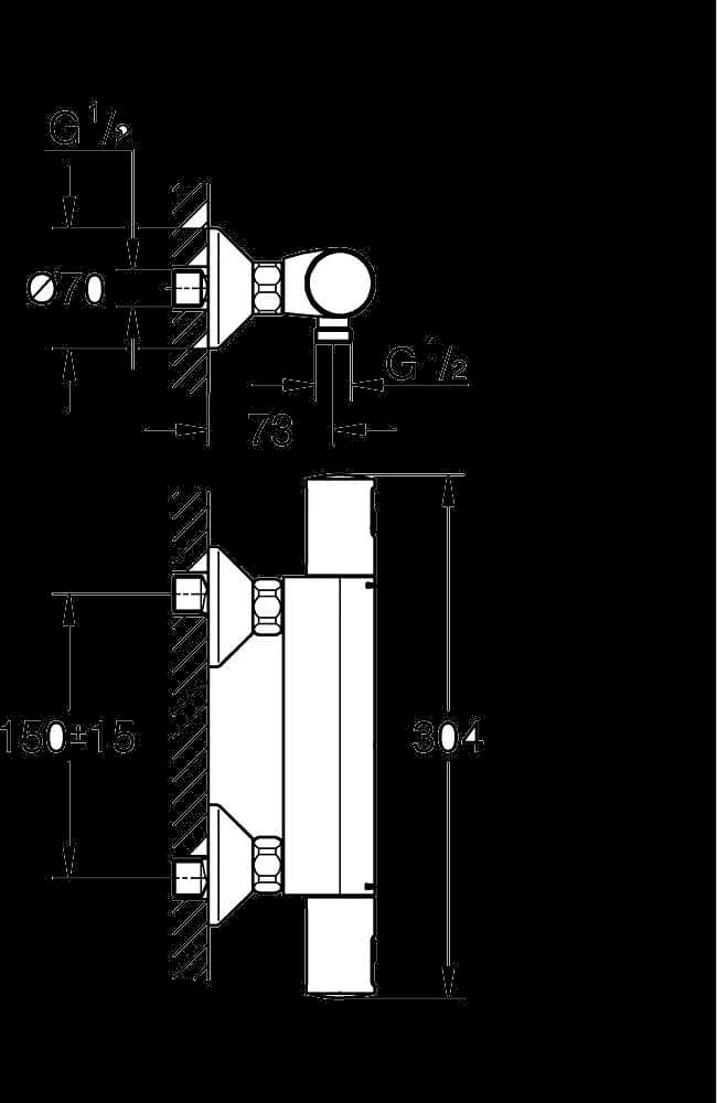 GROHE Precision Start Baterie duş cu termostat 1/2" - desen tehnic cu cote