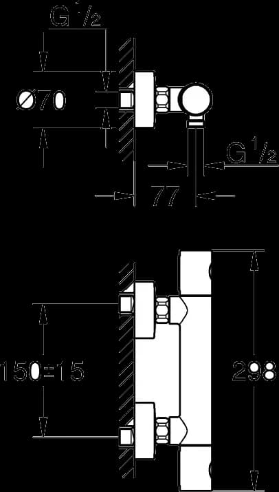 GROHE Precision Get Baterie duş cu termostat 1/2" - desen tehnic cu cote
