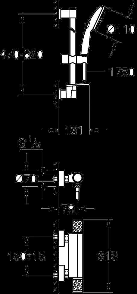 GROHE Precision Feel Baterie duş cu termostat 1/2" - desen tehnic cu cote