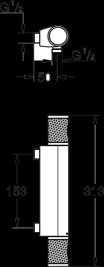 GROHE Grohtherm 1000 Performance Baterie duş cu termostat 1/2" - desen tehnic cu cote