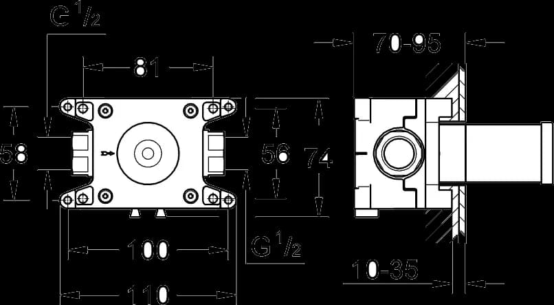GROHE Rapido C Set instalare încastrată - desen tehnic cu cote