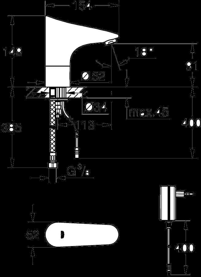 GROHE Europlus E Robinet electronic cu infraroşu 1/2“ - desen tehnic cu cote