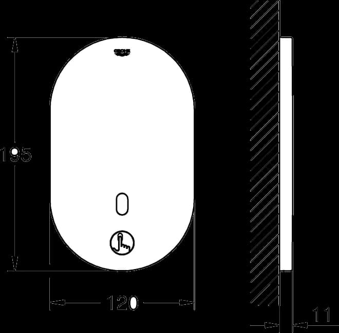 GROHE Eurosmart Cosmopolitan E Bluetooth Senzor infraroșu pentru termostat de duș încastrat - desen tehnic cu cote