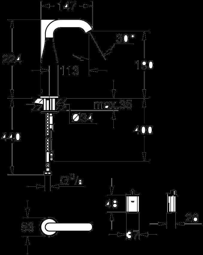 GROHE Essence E Robinet electronic cu infraroşu 1/2“ - desen tehnic cu cote