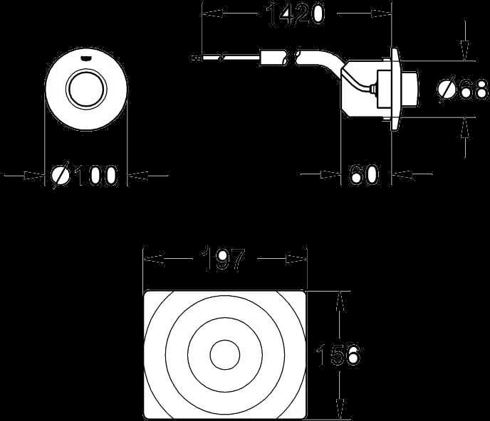 GROHE Surf Acţionare pneumatică - desen tehnic cu cote