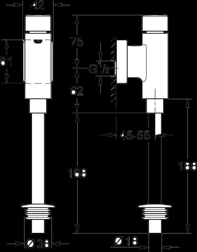 GROHE Rondo Robinet de spălare pentru pisoar - desen tehnic cu cote