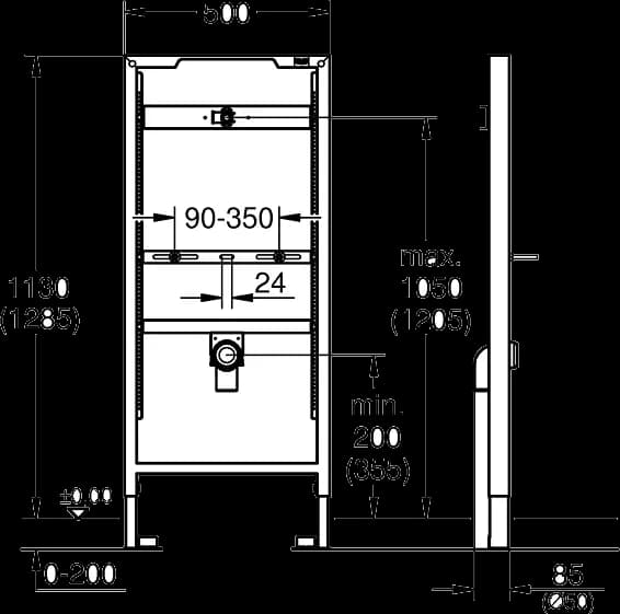 GROHE Rapid SL Cadru pentru pisoar, fără armătură - desen tehnic cu cote