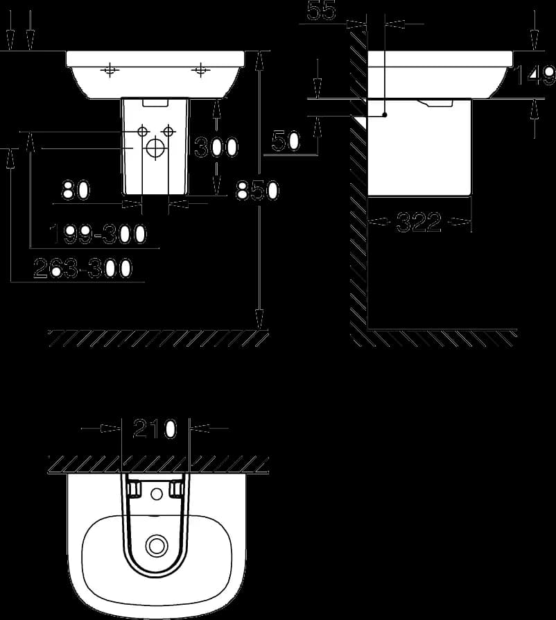 GROHE Euro Ceramic Semipicior pentru lavoar - desen tehnic cu cote