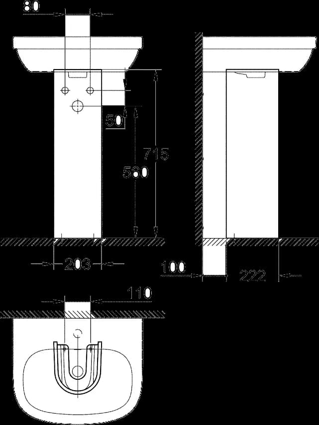 GROHE Euro Ceramic Picior pentru lavoar - desen tehnic cu cote