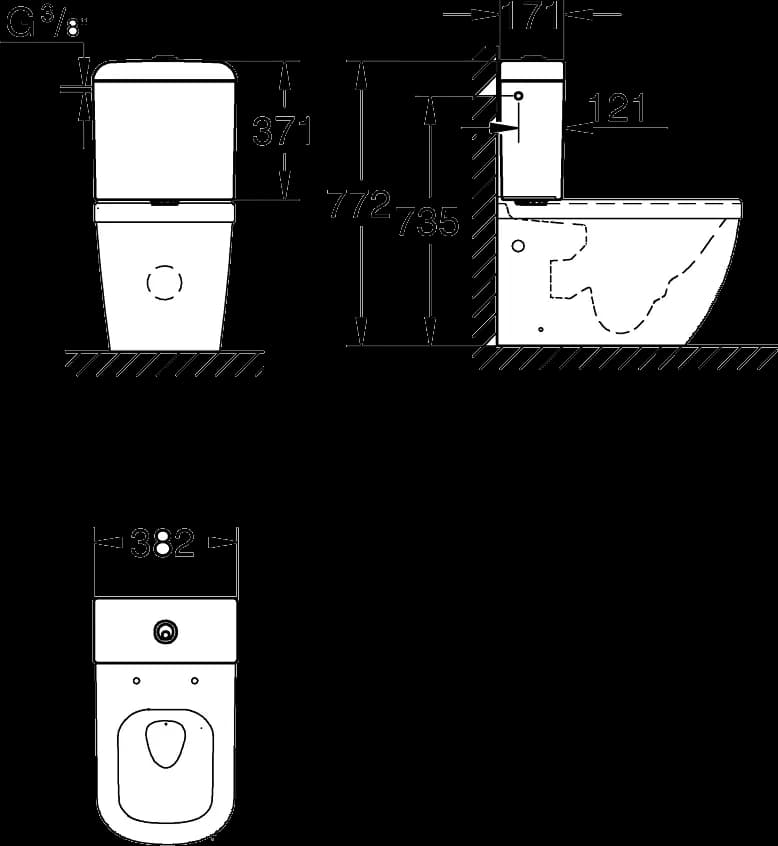 GROHE Euro Ceramic Rezervor aparent - desen tehnic cu cote