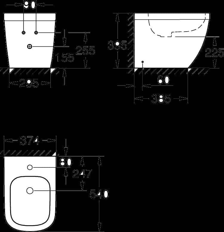 GROHE Euro Ceramic Bideu cu montare pe podea - desen tehnic cu cote