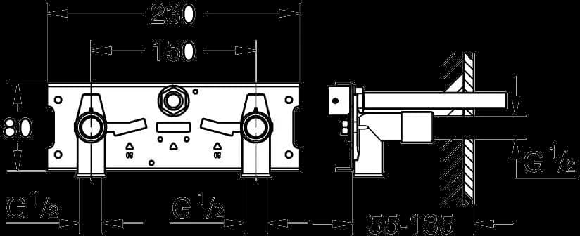 GROHE Eurosmart Cosmopolitan E Set conectare termostatată 230 V - desen tehnic cu cote