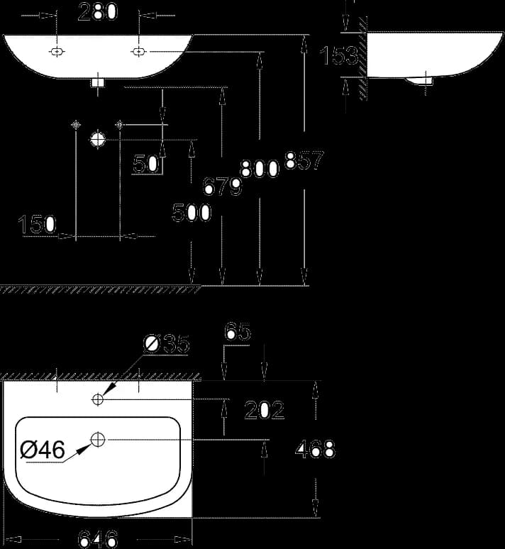 GROHE Bau Ceramic Lavoar 65 - desen tehnic cu cote