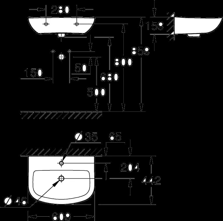 GROHE Bau Ceramic Lavoar 60 - desen tehnic cu cote