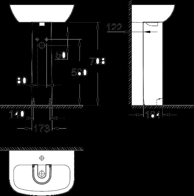 GROHE Bau Ceramic Picior lavoar - desen tehnic cu cote