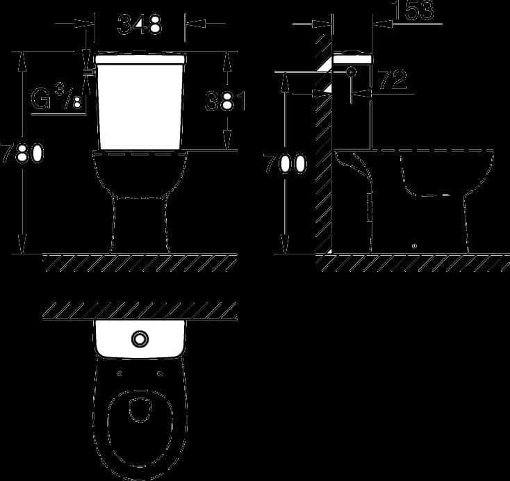 GROHE Bau Ceramic Rezervor aparent - desen tehnic cu cote