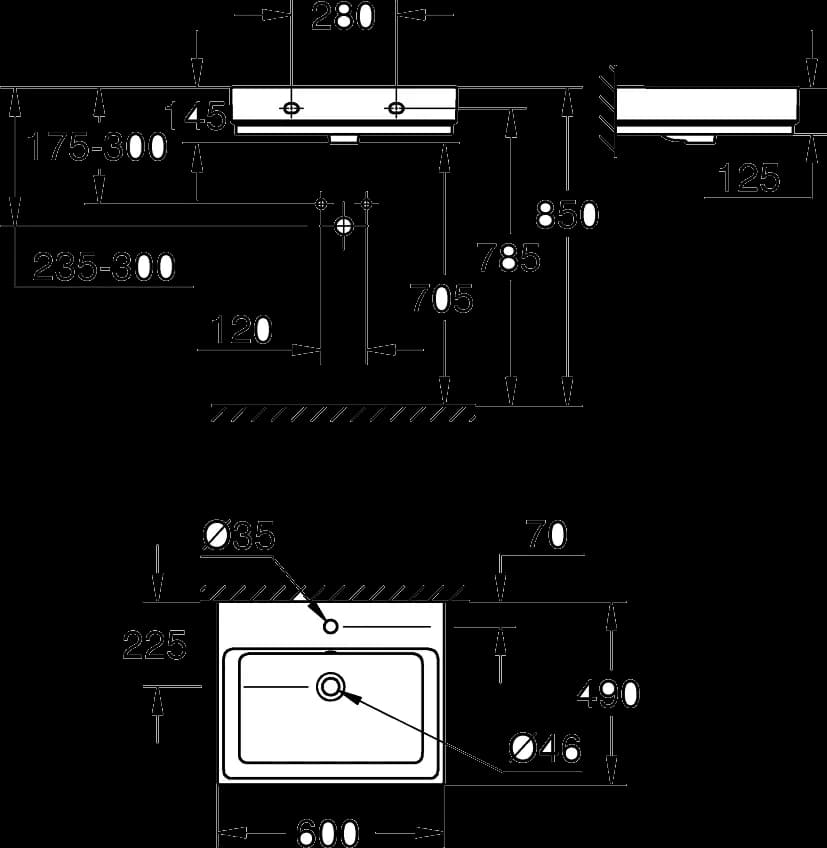GROHE Cube Ceramic Lavoar 60 - desen tehnic cu cote