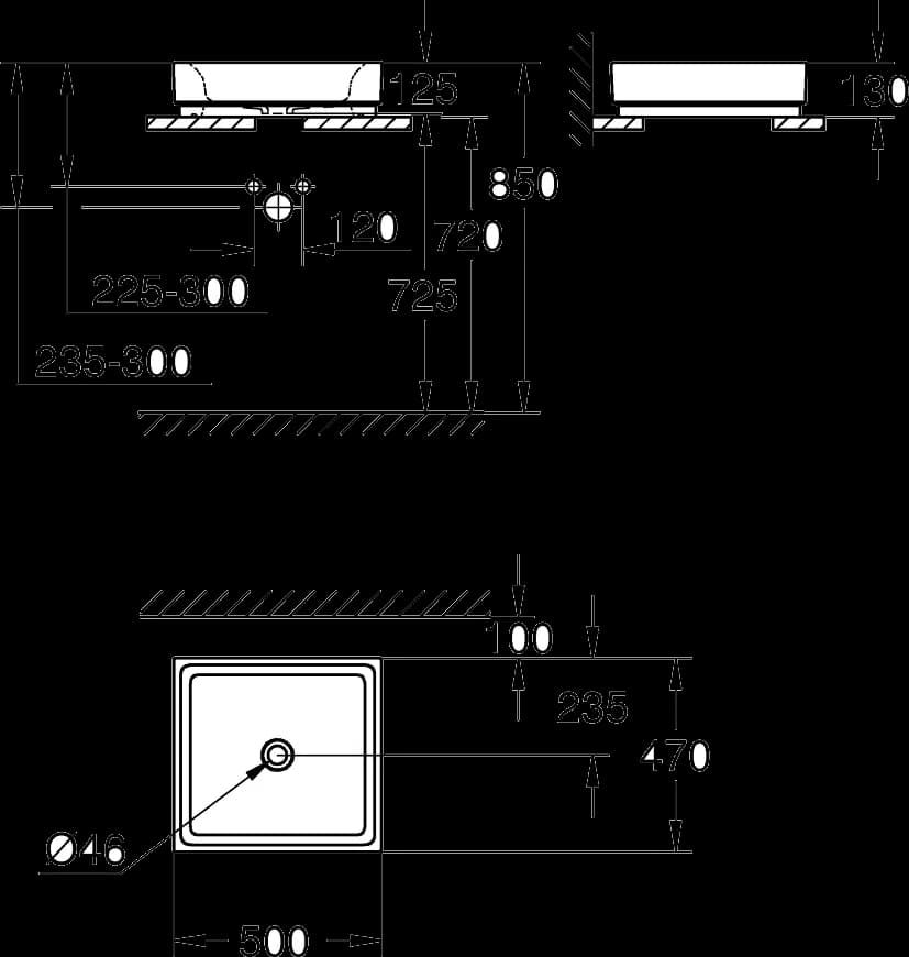 GROHE Cube Ceramic Lavoar tip bol 50 - desen tehnic cu cote